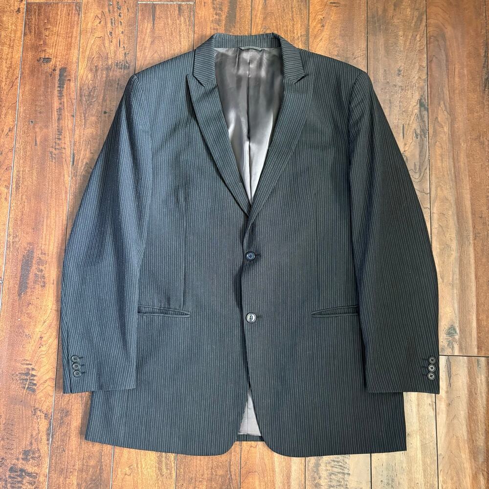 John Varvatos Blazer Mens 44R EU 54 Black Pinstripe Wool Made in Italy Vintage